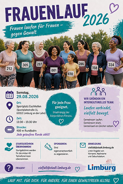 Bild mit ausf&uuml;hrlicher Beschreibung vergr&ouml;&szlig;ern: Plakat_interkulurelles Team_Frauenlauf_29.08.26_digital